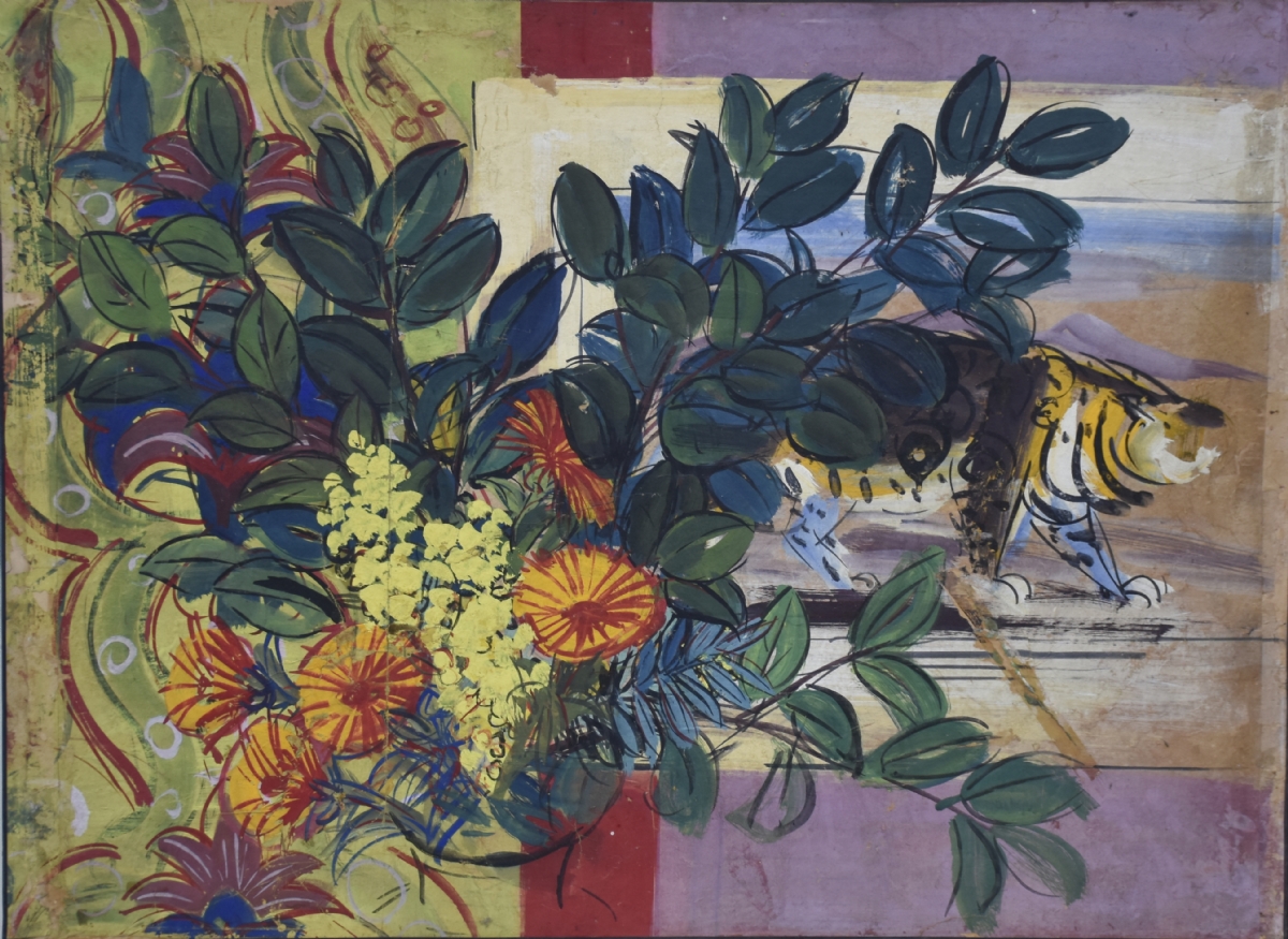 Fiori e Foglie con Felino nel Quadro 1950